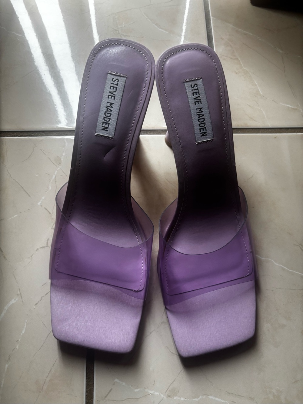 Steve Madden Lavender Slide Heels with Clear Strap